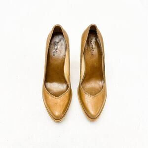 Michael Kors Julian Tan Round Toe Platform Patent Leather Shoes Brown 7.5